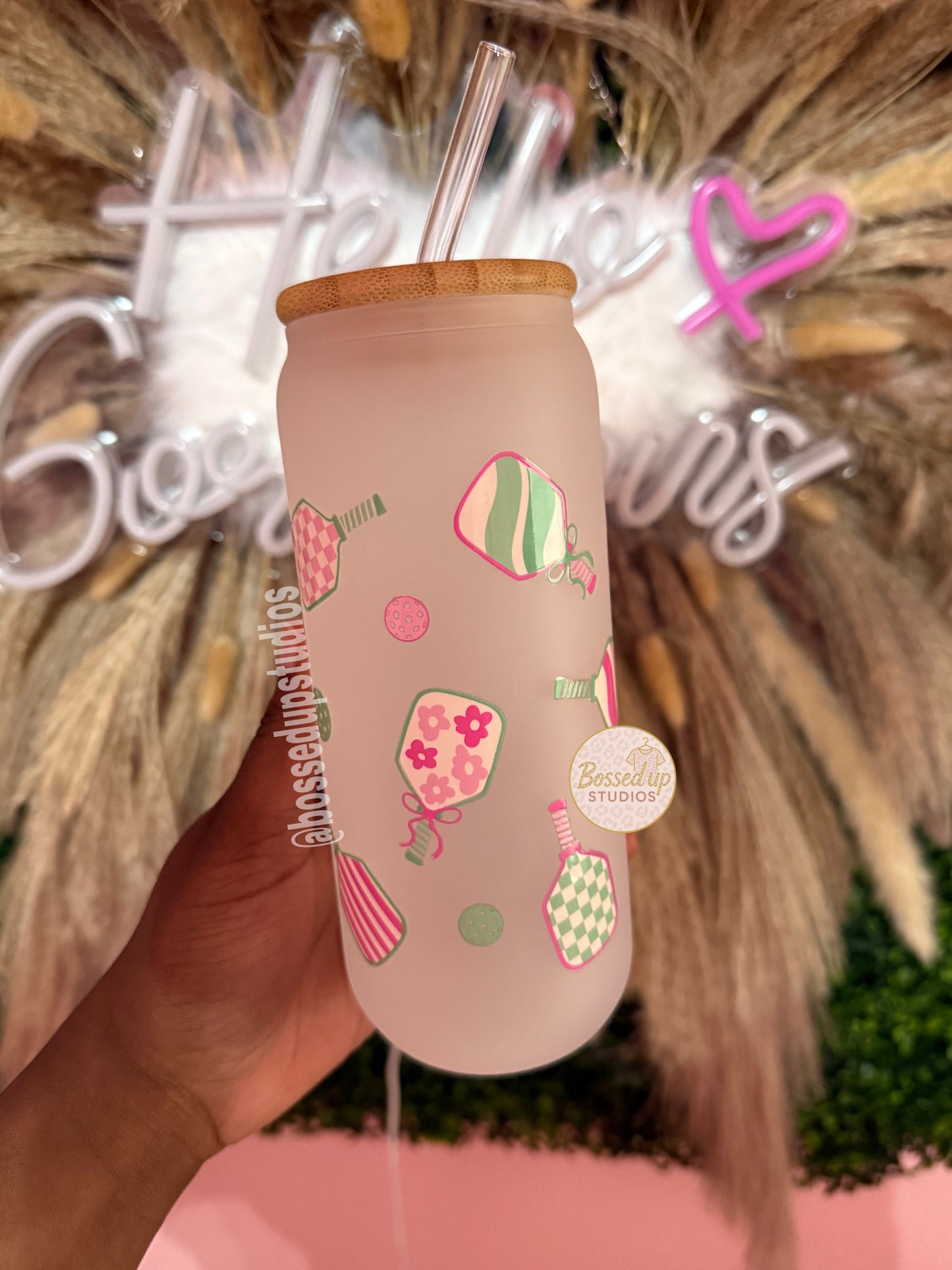 Pickleball Frosted Glass Tumbler