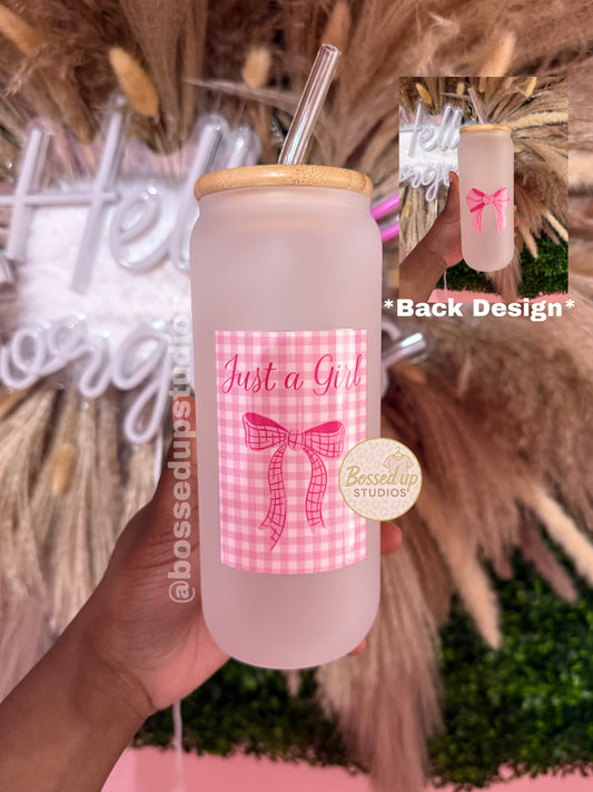 Pink Bow Frosted Glass Tumbler